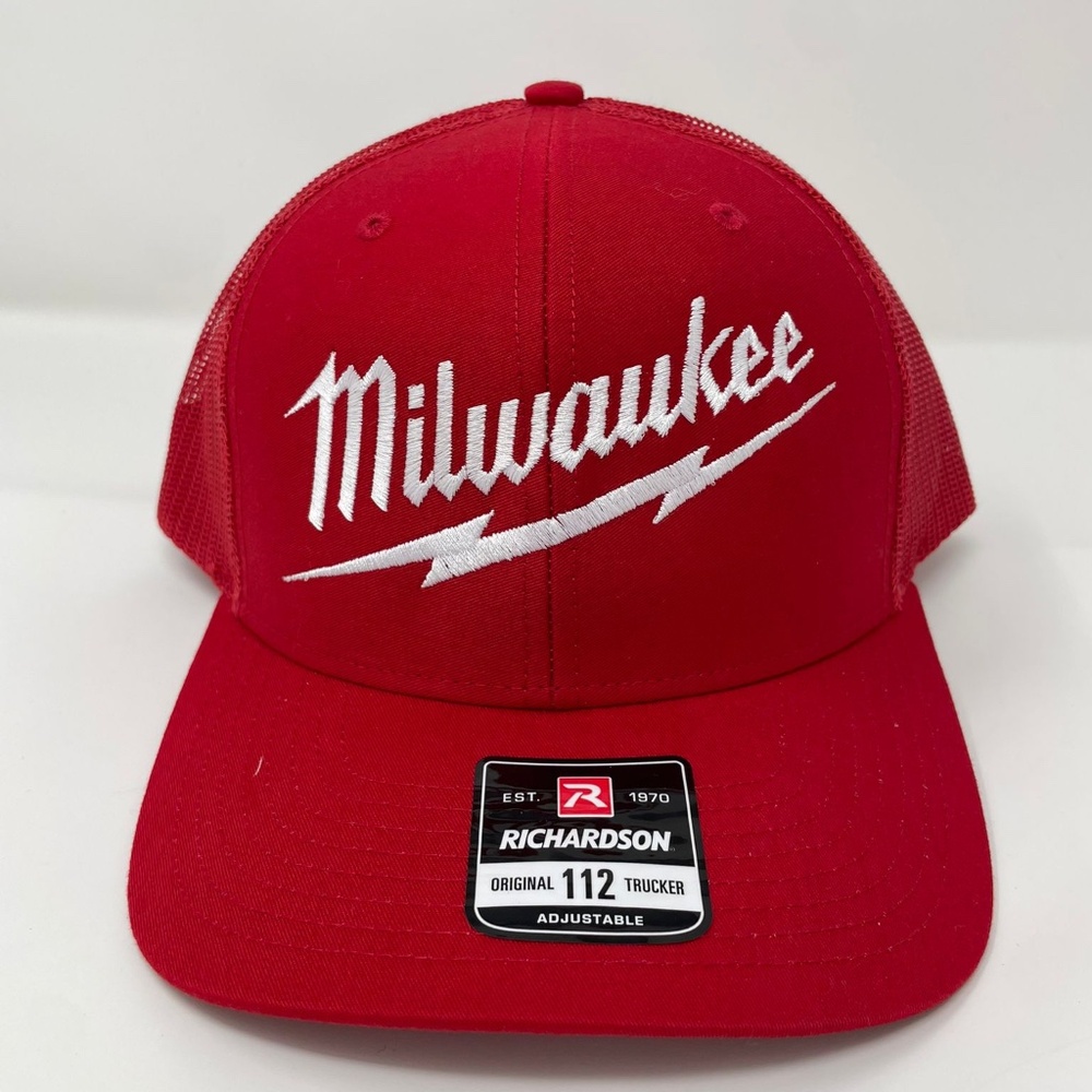 Milwaukee Logo Red White Trucker Hat Cap Richardson 112